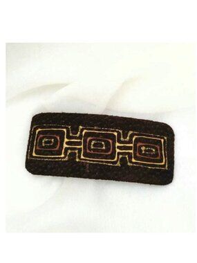 HairClip Brown Genuine Suede hand-painted in Gold
